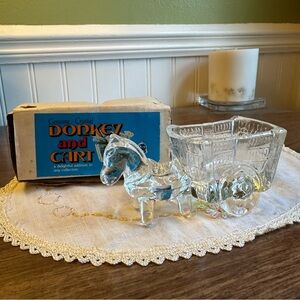 Vintage Mid-Century Crystal Donkey with Cart Trinket Dish - Original Box